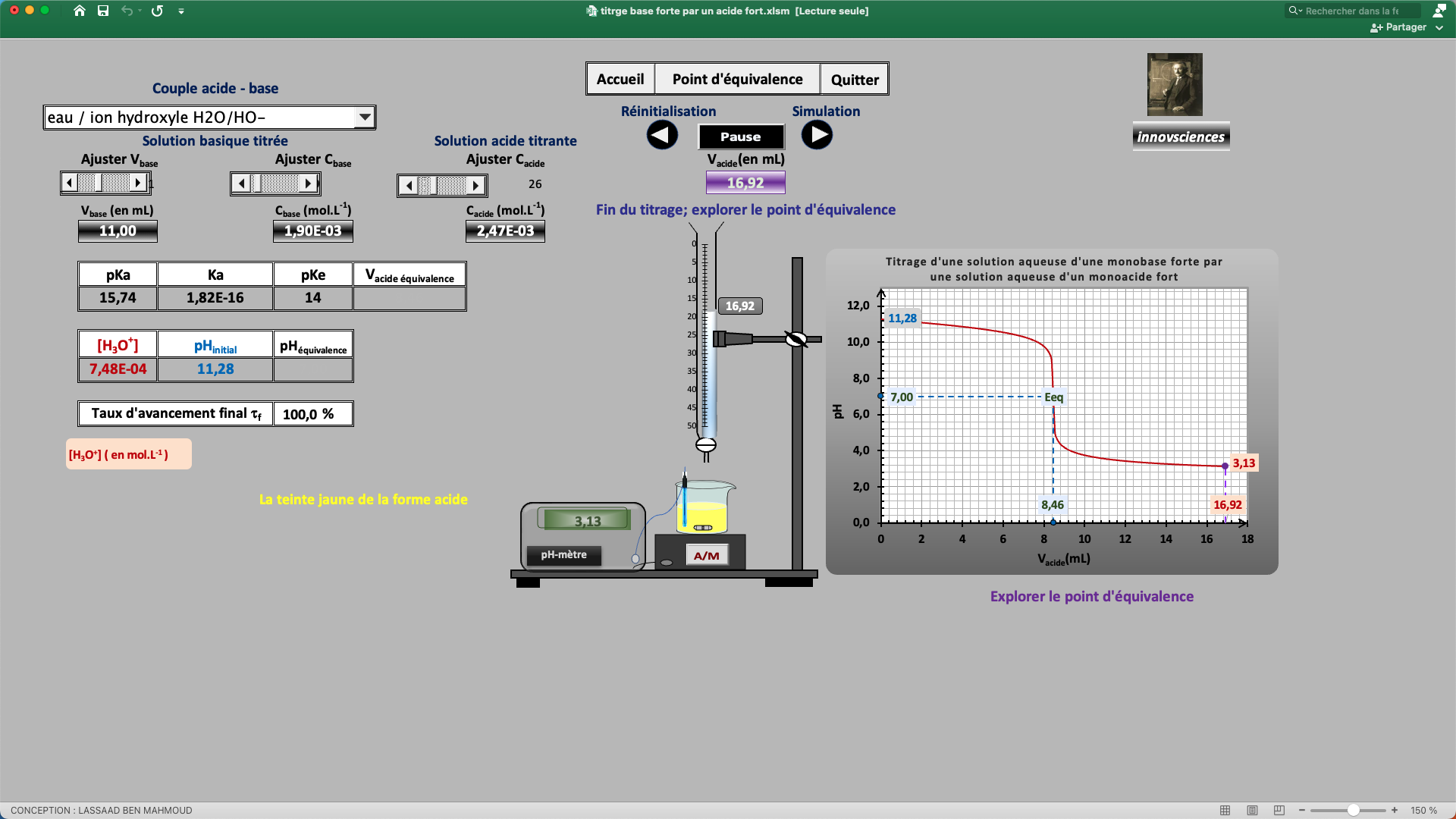 Animation excel titrage