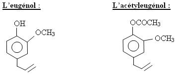 Les molécules d'eugénol et d'acétyleugénol