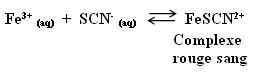 Equation de la réaction de complexation de Fe(SCN)2+