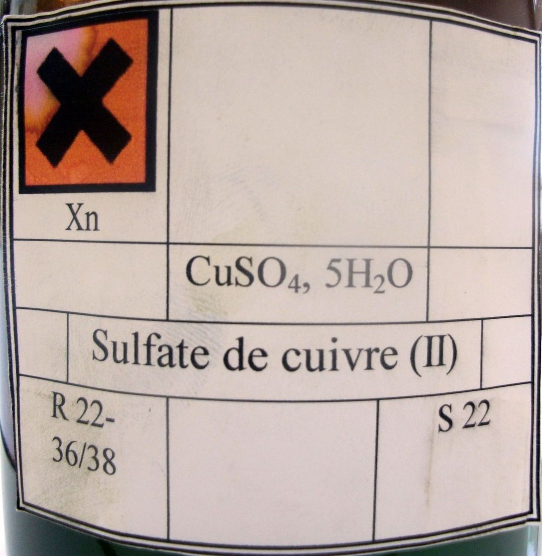 Etiquette d'une solution de sulfate de cuivre